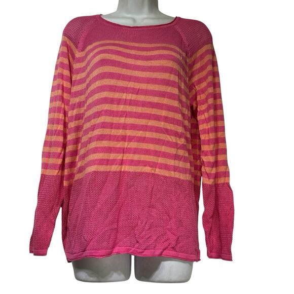 525 America Pink Orange Striped Lightweight Mesh Knit Pullover Sweater L Boho - Picture 1 of 5